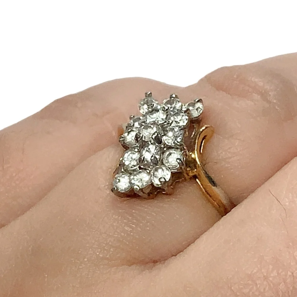 Gold Tone Waterfall‎ Rhinestone Ring Sz 6.5